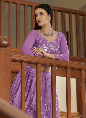 Dazzling Georgette Foil Mirror Work Lavender Lehenga Choli